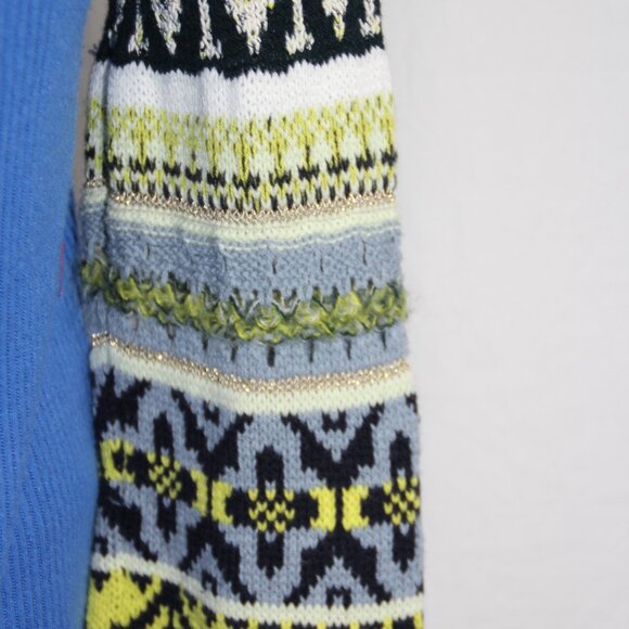 Free People Prism Mixed Media Top Sweater Blue Bell Combo Size Large Boho Winter - Picture 9 of 12